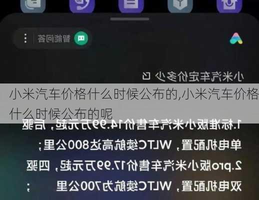 小米汽车价格什么时候公布的,小米汽车价格什么时候公布的呢