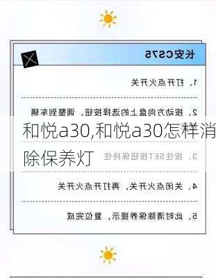 和悦a30,和悦a30怎样消除保养灯