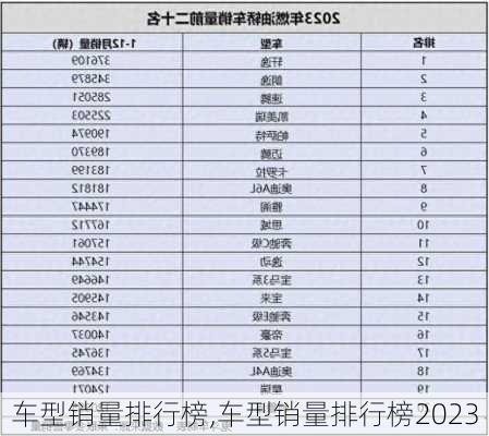 车型销量排行榜,车型销量排行榜2023