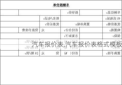 汽车报价表,汽车报价表格式模板