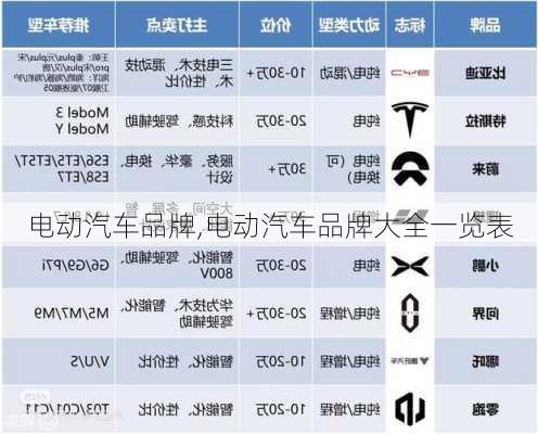 电动汽车品牌,电动汽车品牌大全一览表