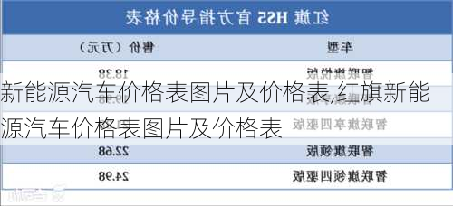 新能源汽车价格表图片及价格表,红旗新能源汽车价格表图片及价格表