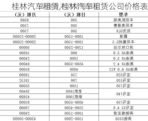 桂林汽车租赁,桂林汽车租赁公司价格表