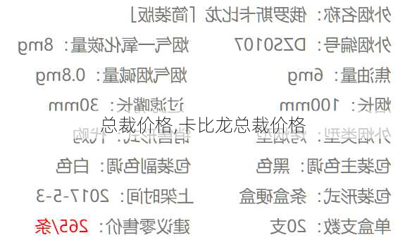 总裁价格,卡比龙总裁价格