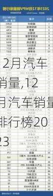 12月汽车销量,12月汽车销量排行榜2023