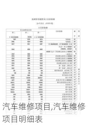 汽车维修项目,汽车维修项目明细表